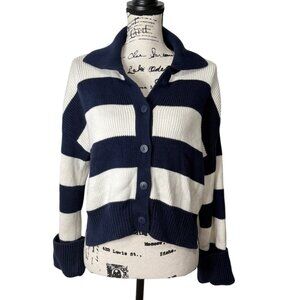 Abercrombie & Fitch Collared Cardigan Blue White Striped Ribbed Womens Size S